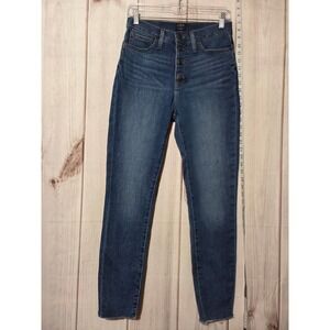 J.Crew High Rise Skinny Button Fly Jeans Dark Wash Size 27 Raw Hem‎
